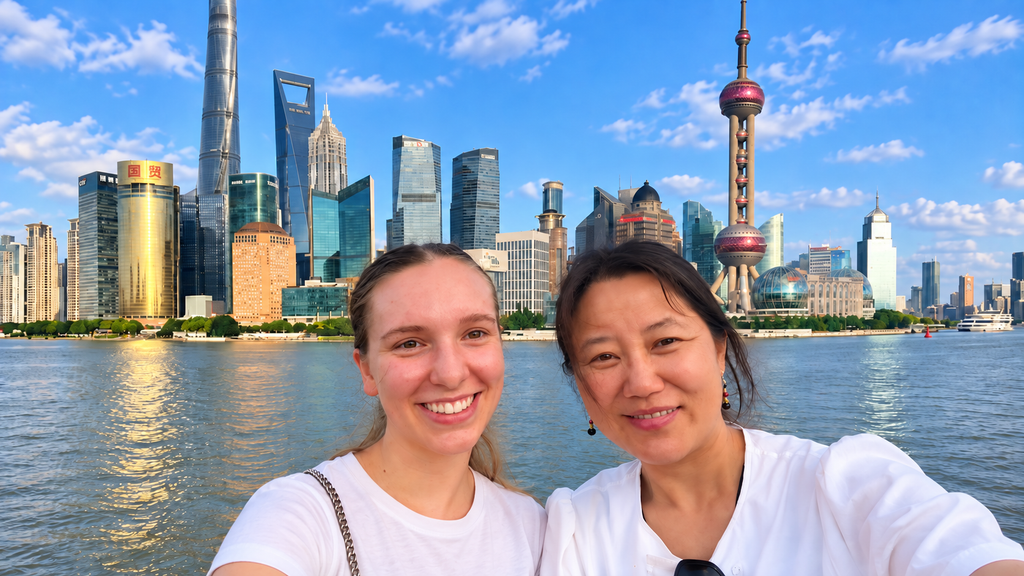 Echo with a visitor beside Shanghai’s Huangpu River